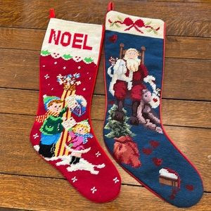 Lot of 2 Christmas Needlepoint Stockings.